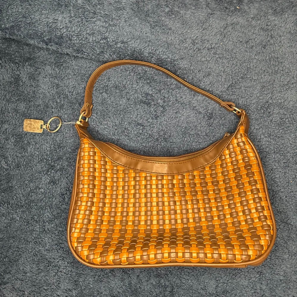 Brown Woven Leather Shoulder Bag